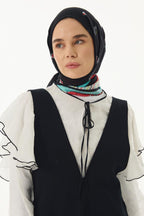 Abelia siyah papatya desen pamuklu şal | Renk: Siyah