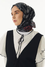 Adalie siyah geometrik çiçek desen pamuklu şal | Renk: Siyah