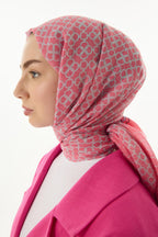 Aida şeker pembe geometrik desen pamuklu şal | Renk: Şeker pembe