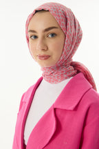 Aida şeker pembe geometrik desen pamuklu şal | Renk: Şeker pembe