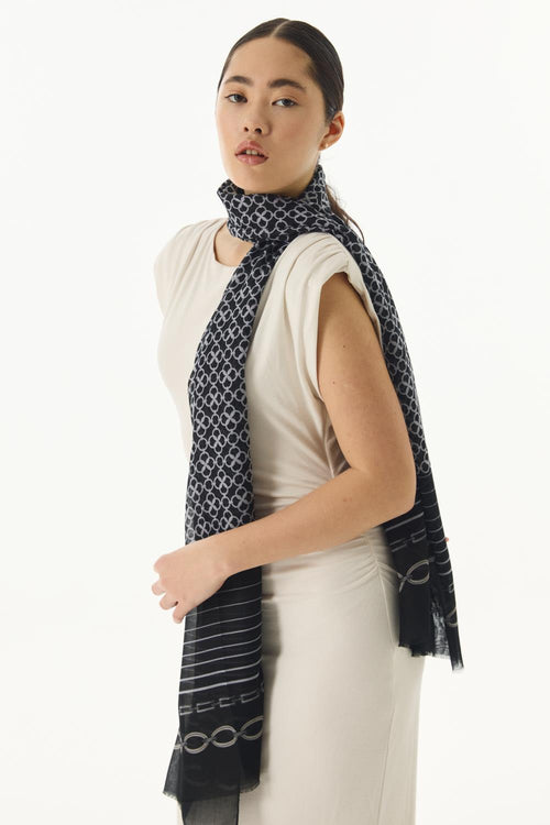 Aida siyah geometrik desen pamuklu şal | Renk: Siyah