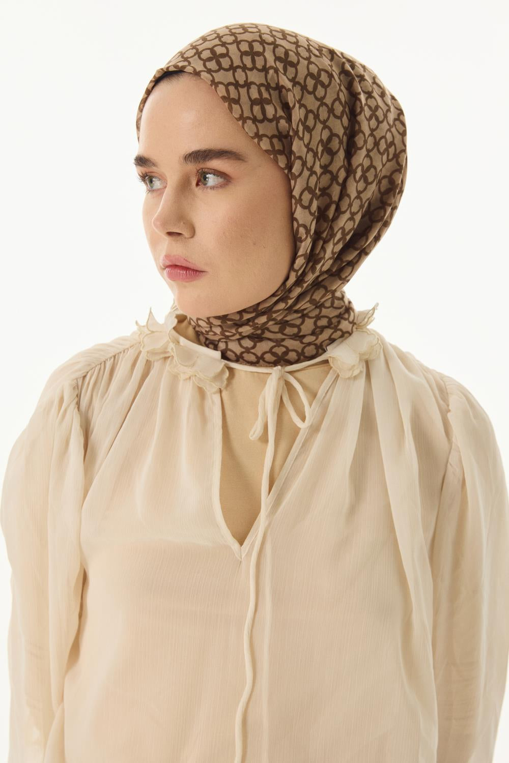 Aida vizon geometrik desen pamuklu şal | Renk: Vizon