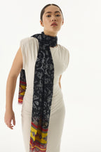 Amaya siyah-sarı etnik desen pamuklu şal | Renk: Siyah sarı
