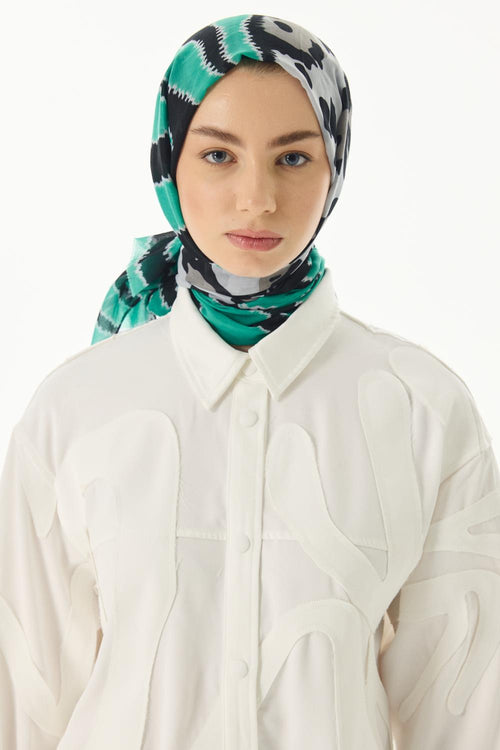Amber mint-siyah dalga desen pamuklu şal | Renk: Mint siyah