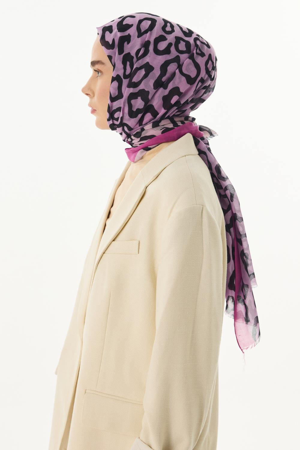 Amira fuşya-lila degrade leopar desen pamuklu şal | Renk: Fuşya lila