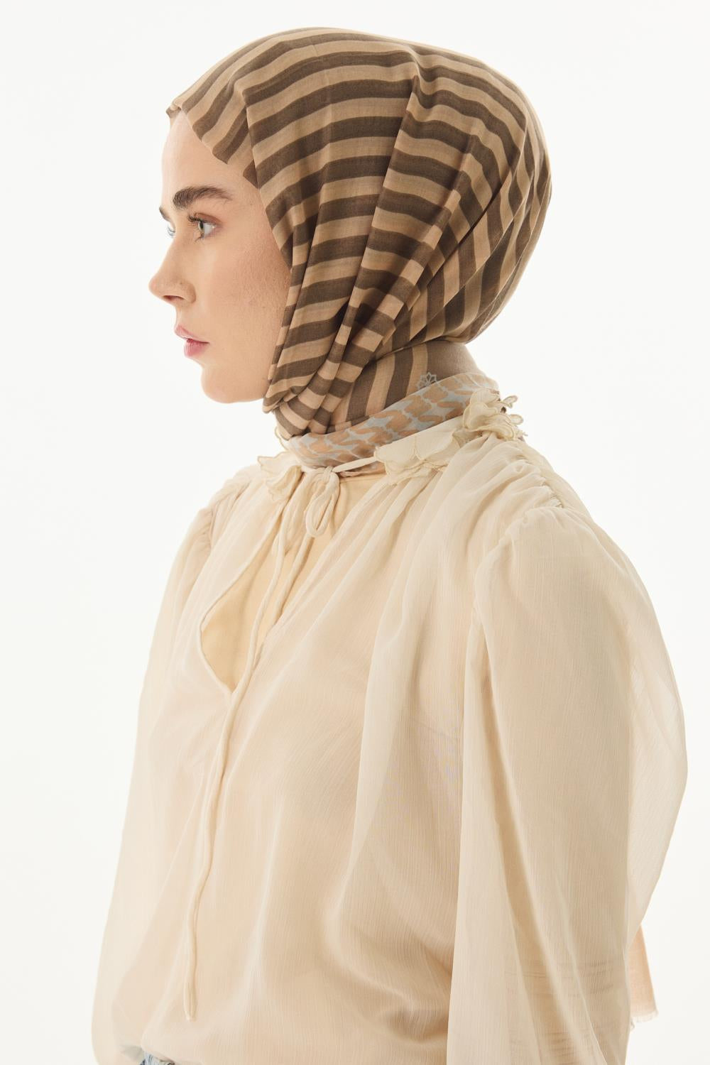 Belinda bej minimal desen pamuklu şal | Renk: Bej