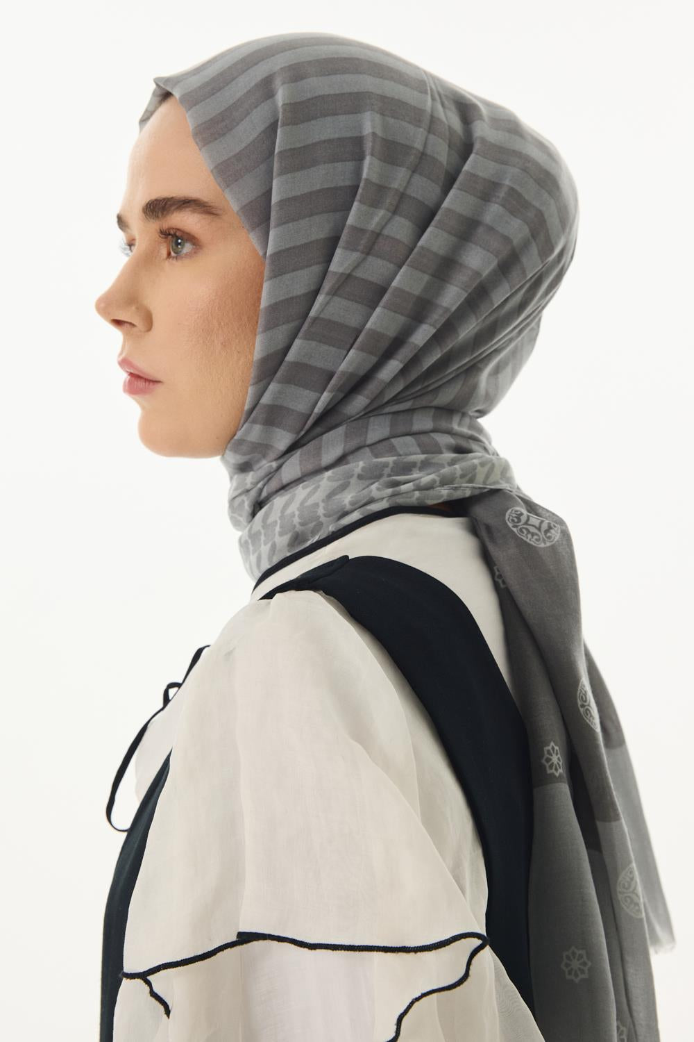 Belinda gri minimal desen pamuklu şal | Renk: Gri