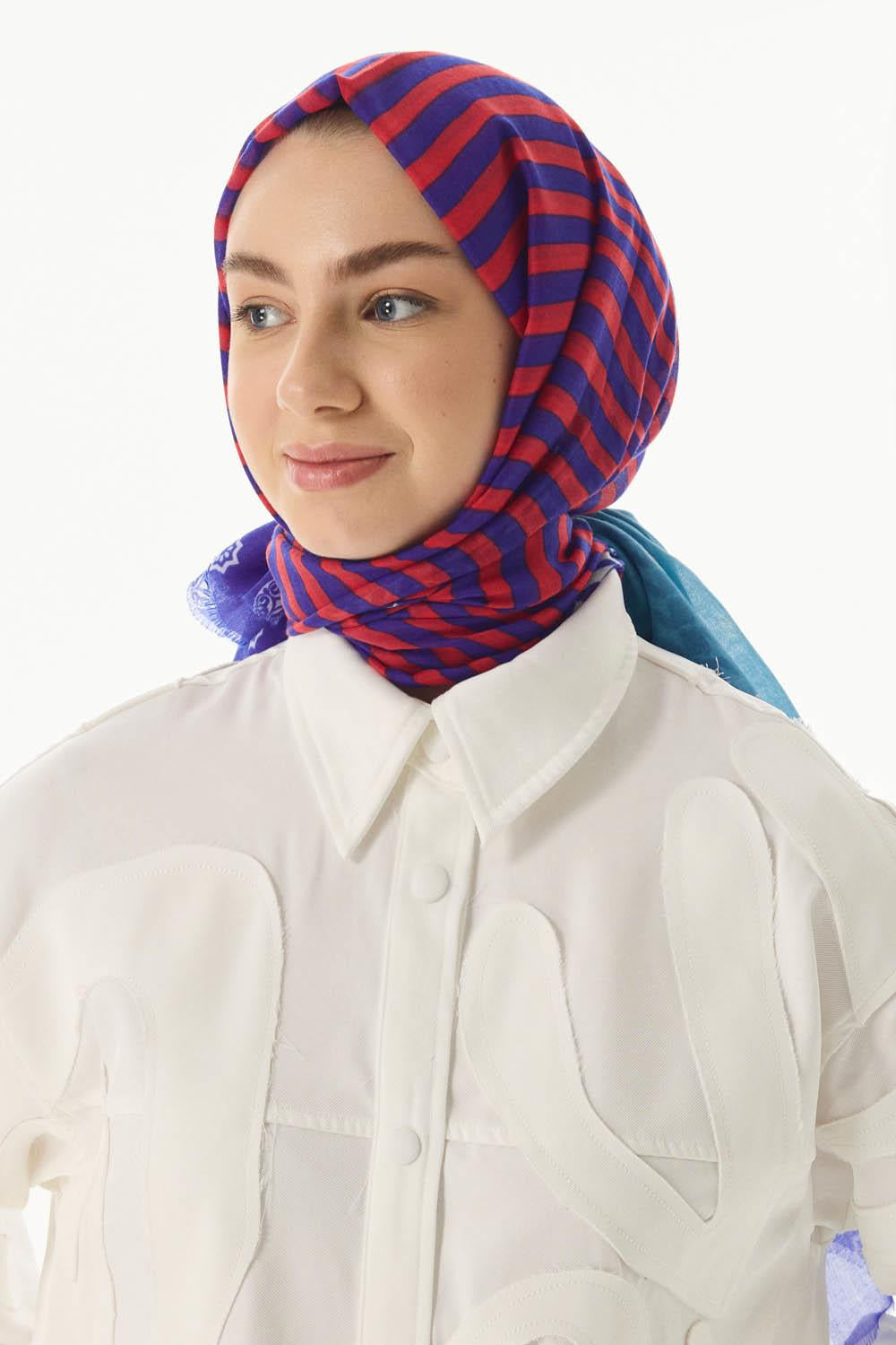 Belinda lacivert minimal desen pamuklu şal | Renk: Lacivert