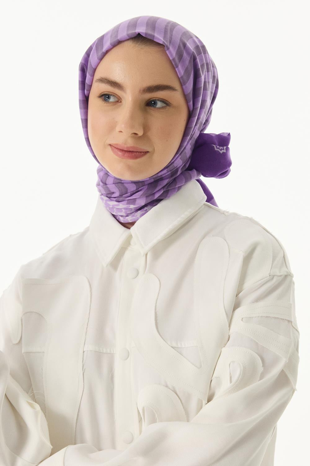 Belinda lila minimal desen pamuklu şal | Renk: Lila