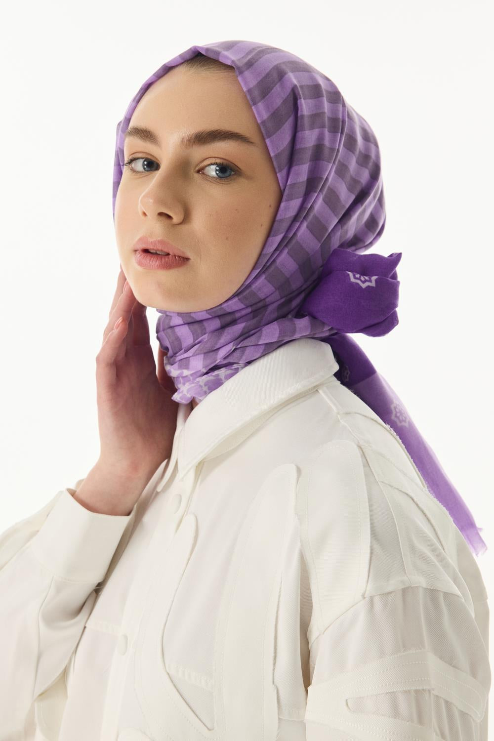 Belinda lila minimal desen pamuklu şal | Renk: Lila