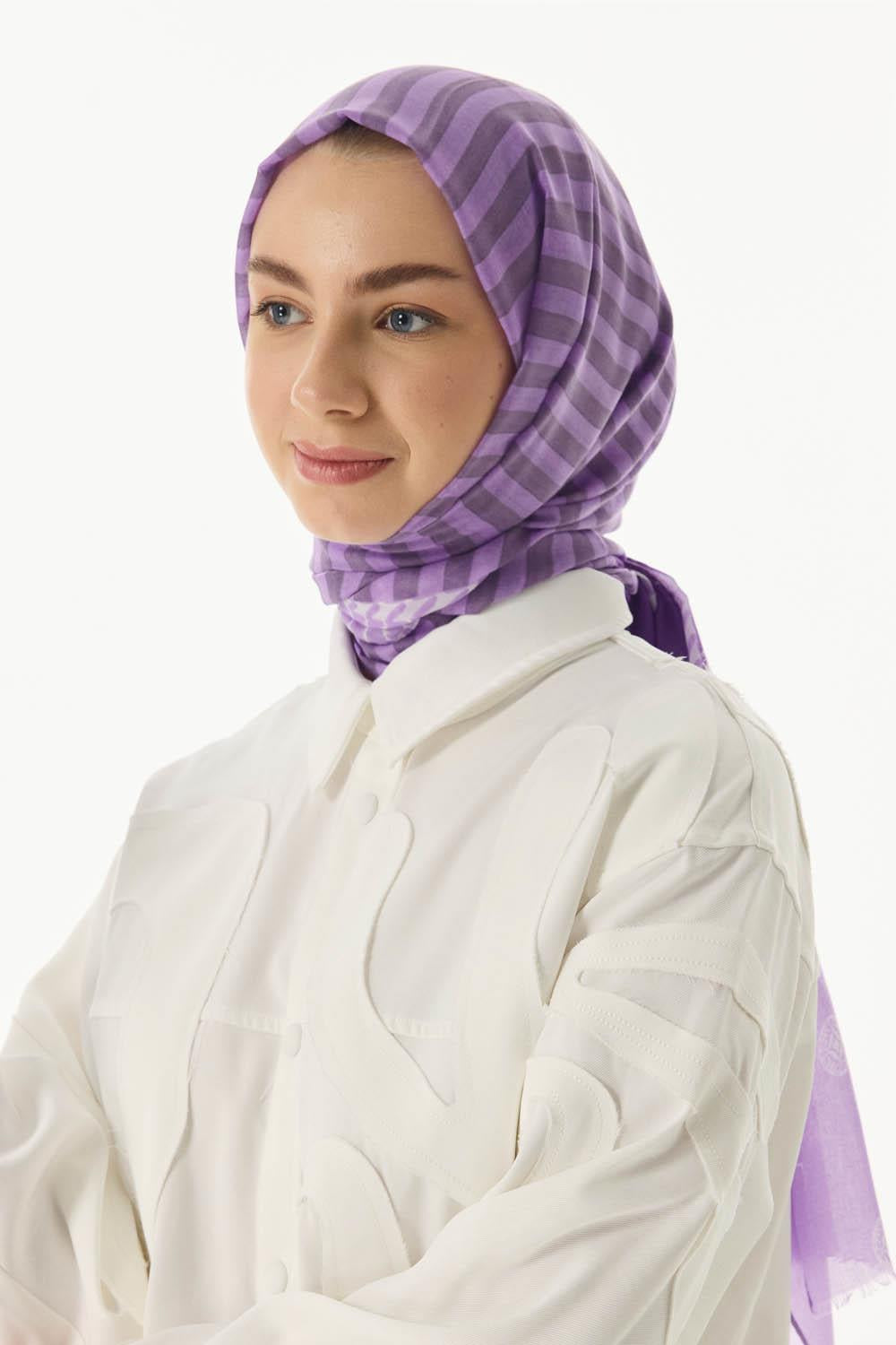 Belinda lila minimal desen pamuklu şal | Renk: Lila
