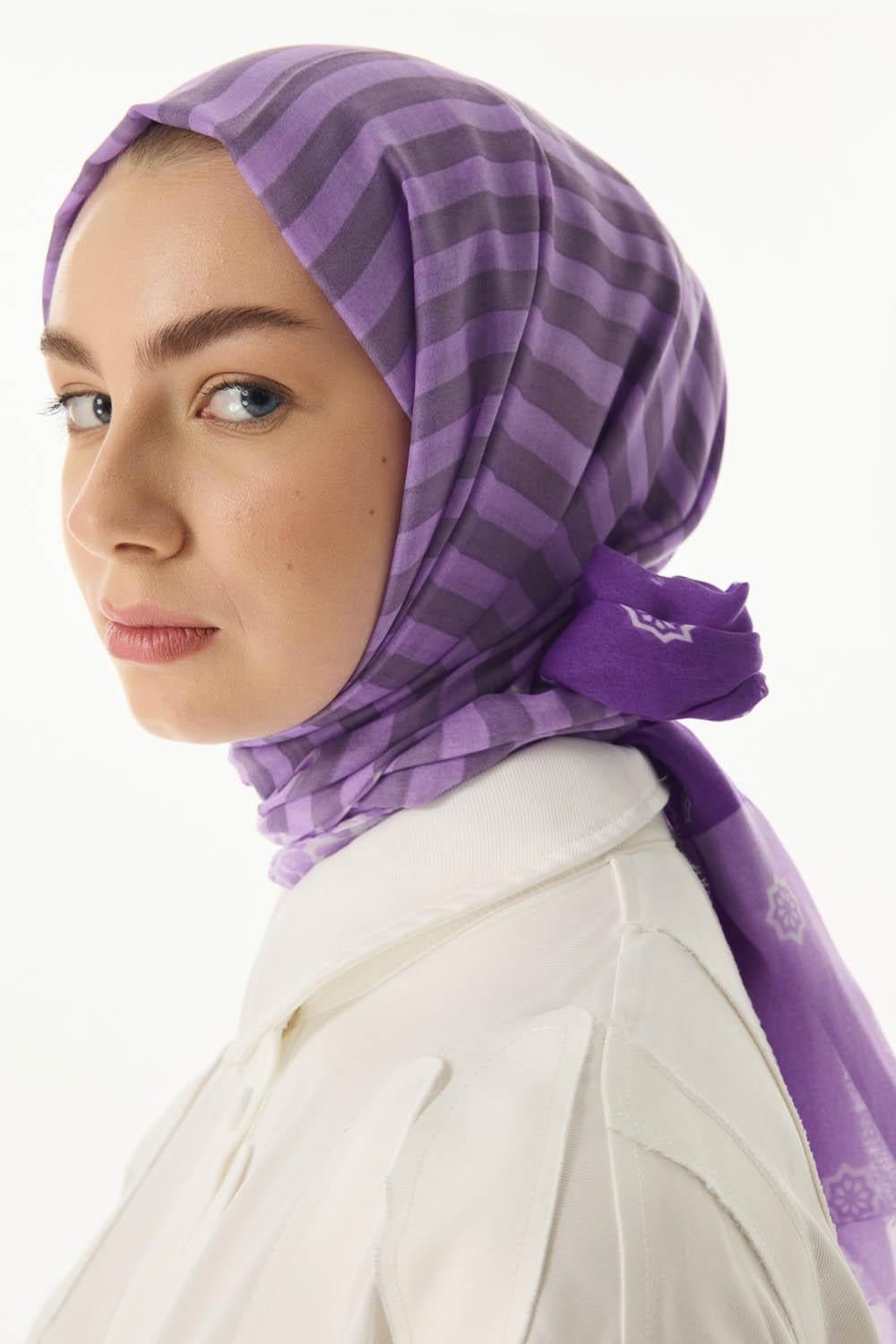 Belinda lila minimal desen pamuklu şal | Renk: Lila