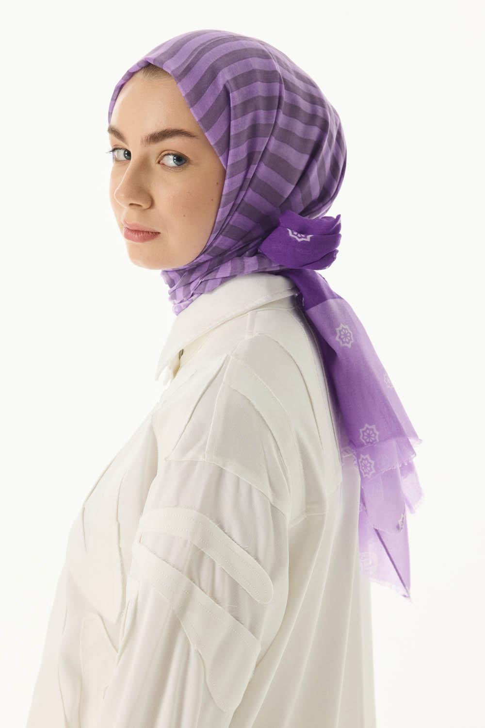 Belinda lila minimal desen pamuklu şal | Renk: Lila