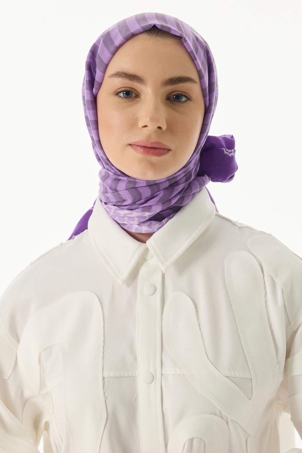 Belinda lila minimal desen pamuklu şal | Renk: Lila
