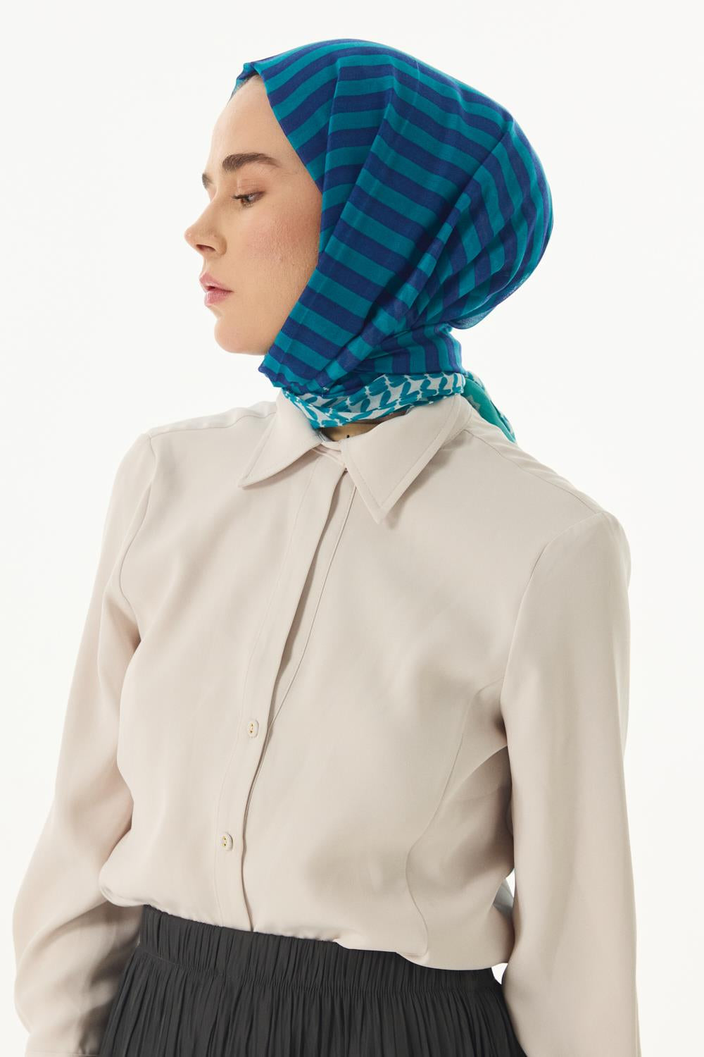 Belinda mint yeşil minimal desen pamuklu şal | Renk: Mint yeşil