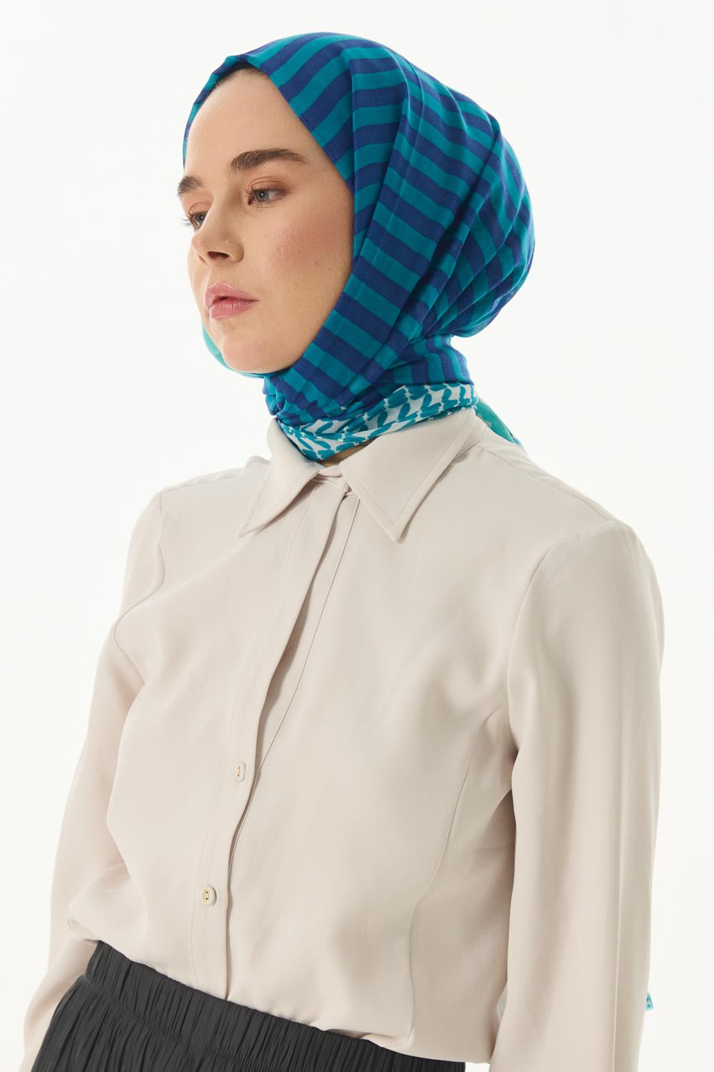 Belinda mint yeşil minimal desen pamuklu şal | Renk: Mint yeşil