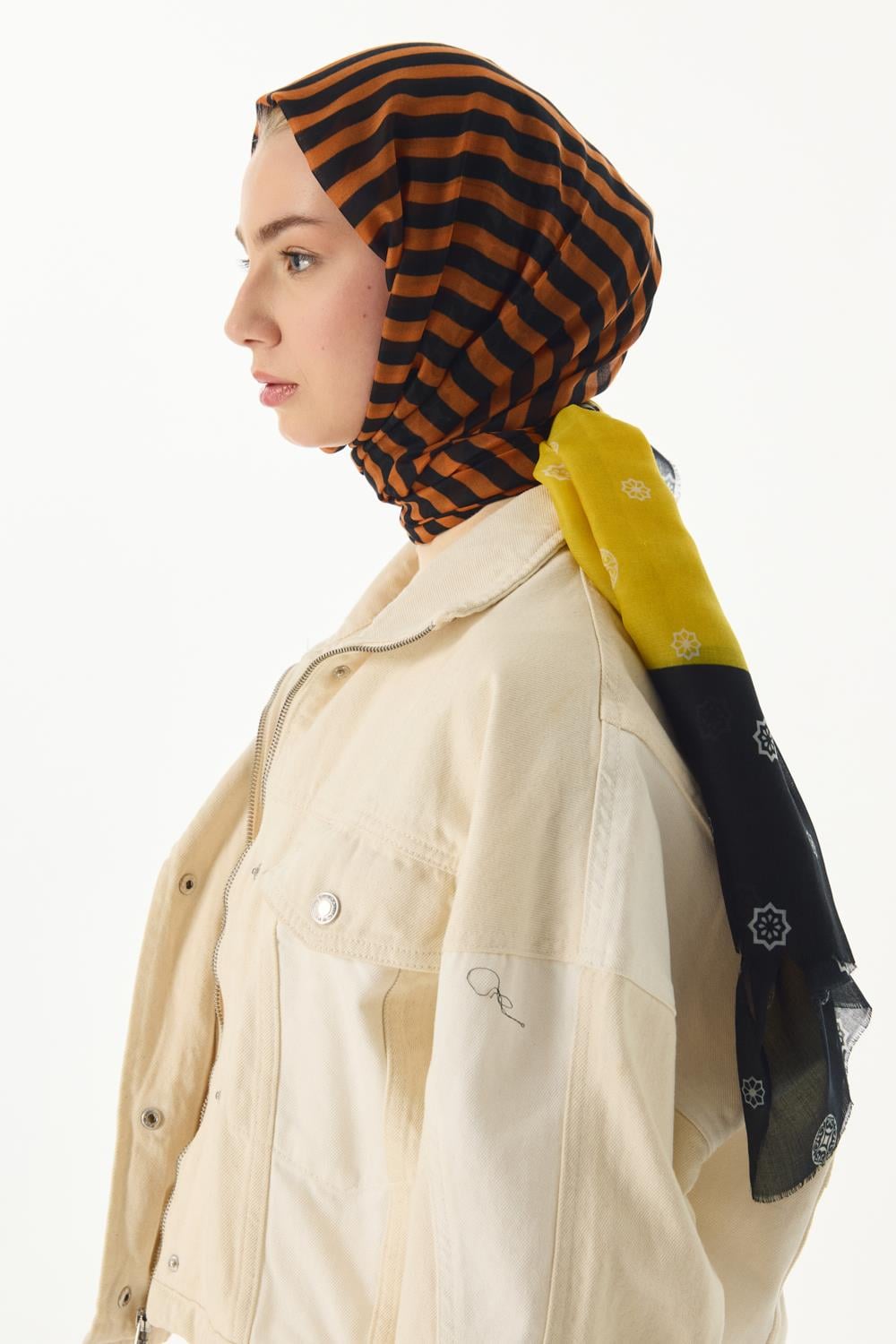 Belinda sarı minimal desen pamuklu şal | Renk: Sarı