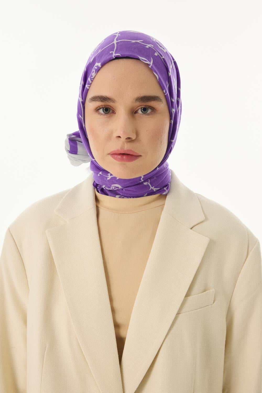 Berry gri-mor rose desen pamuklu şal | Renk: Gri mor