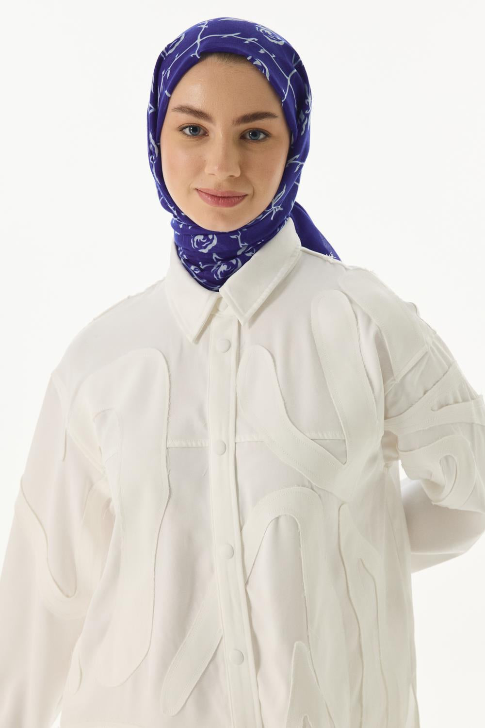 Berry saks mavi rose desen pamuklu şal | Renk: Saks mavi