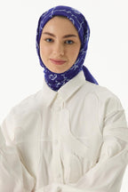 Berry saks mavi rose desen pamuklu şal | Renk: Saks mavi