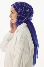Berry saks mavi rose desen pamuklu şal | Renk: Saks mavi