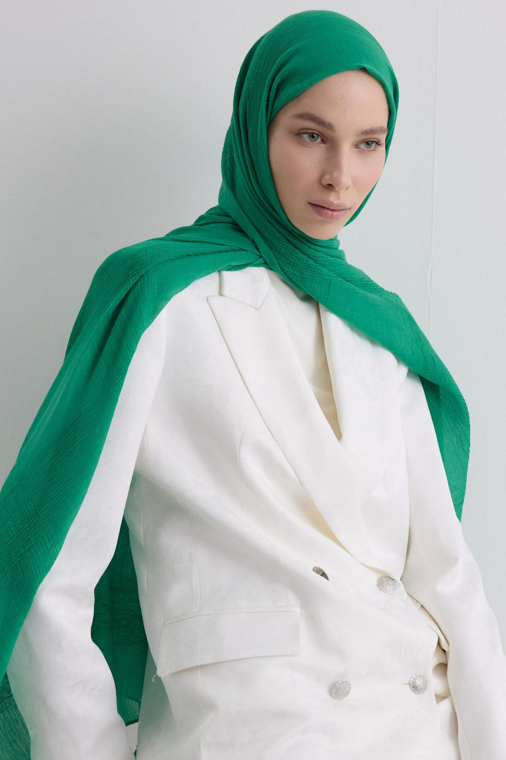 Brıce benetton yeşil uzun saçak püsküllü pamuklu şal | Renk: Benetton yeşil
