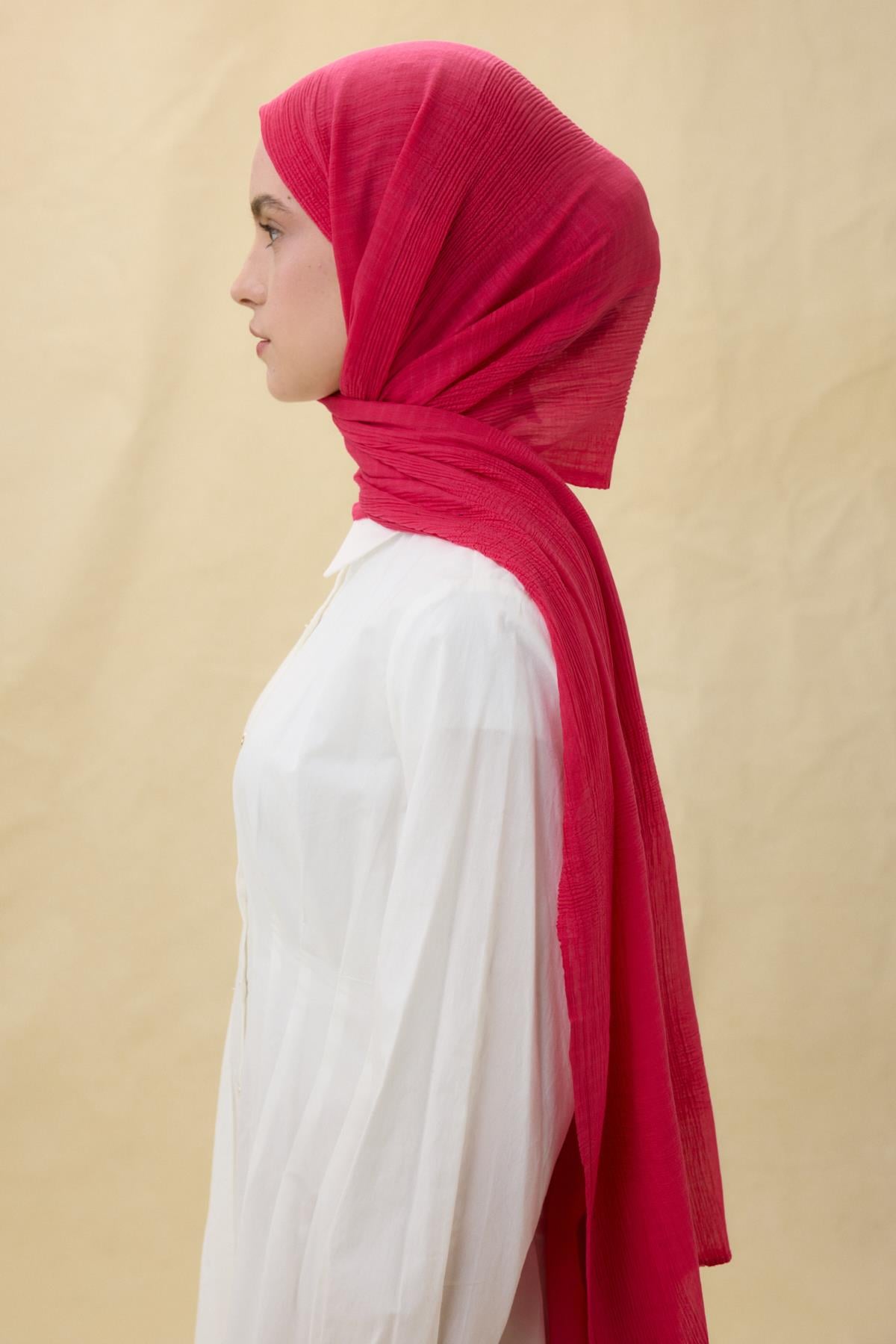 Brıce mercan pembe uzun saçak püsküllü pamuklu şal | Renk: Mercan pembe
