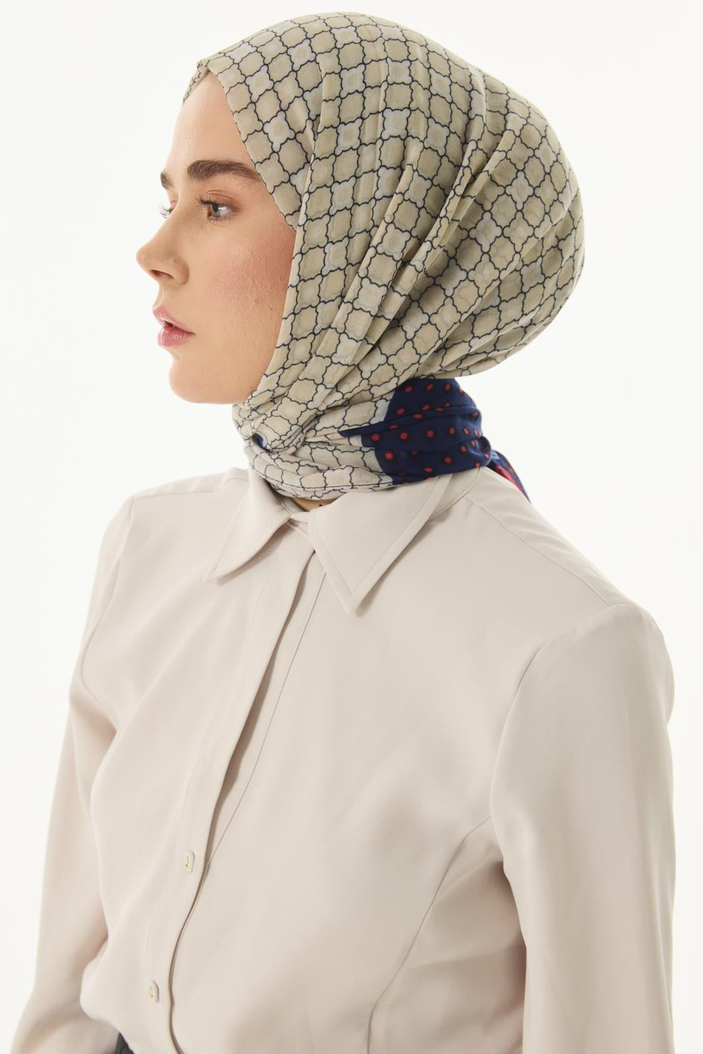 Carol kırmızı geometrik desen pamuklu şal | Renk: Kırmızı