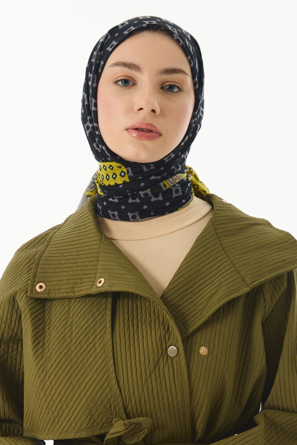 Carol sarı geometrik desen pamuklu şal | Renk: Sarı
