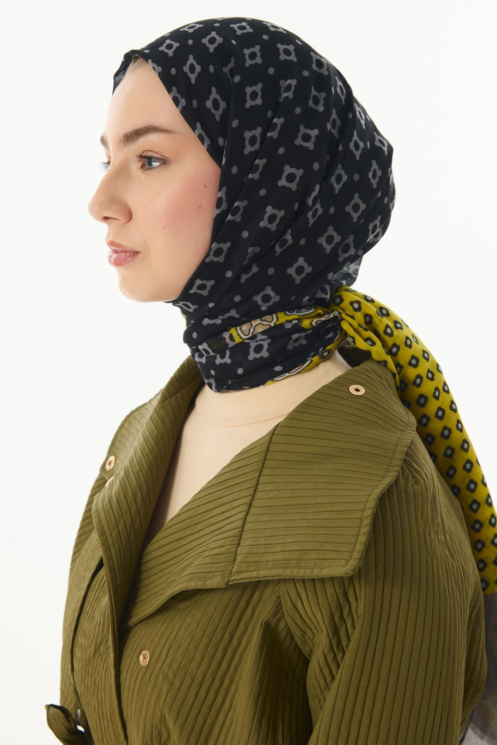 Carol sarı geometrik desen pamuklu şal | Renk: Sarı