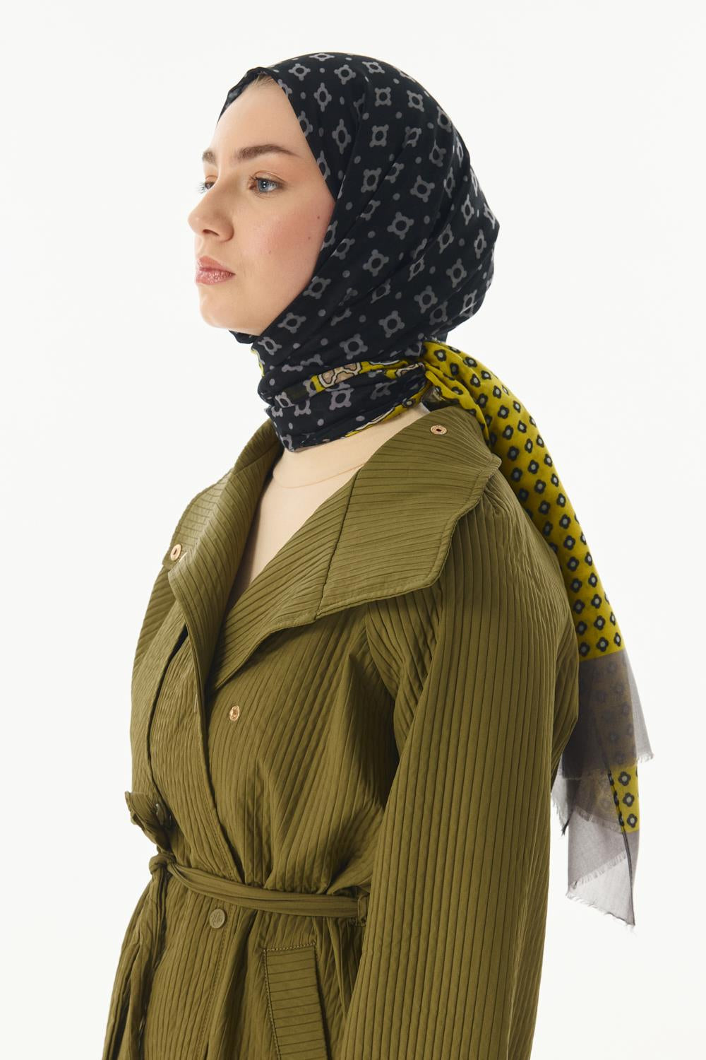 Carol sarı geometrik desen pamuklu şal | Renk: Sarı