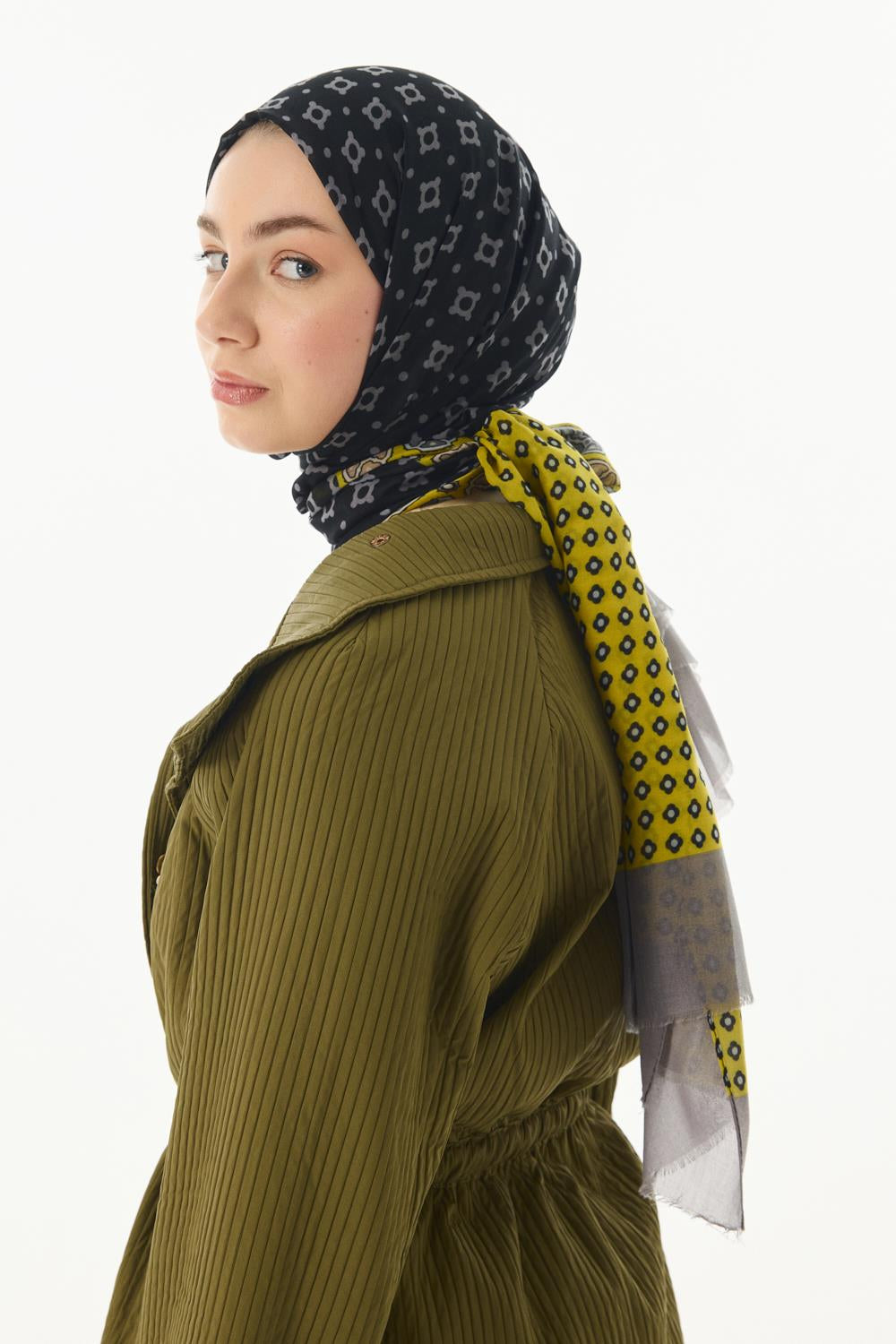 Carol sarı geometrik desen pamuklu şal | Renk: Sarı