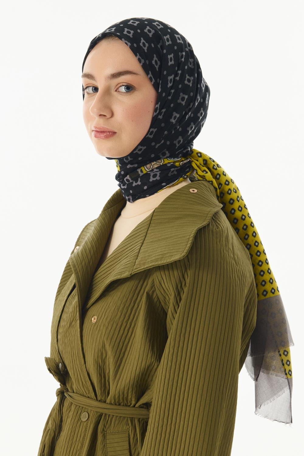 Carol sarı geometrik desen pamuklu şal | Renk: Sarı