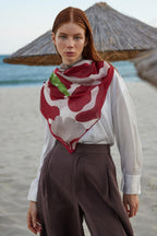 Cassandra bordo flora desen pamuk ipek eşarp | Renk: Bordo