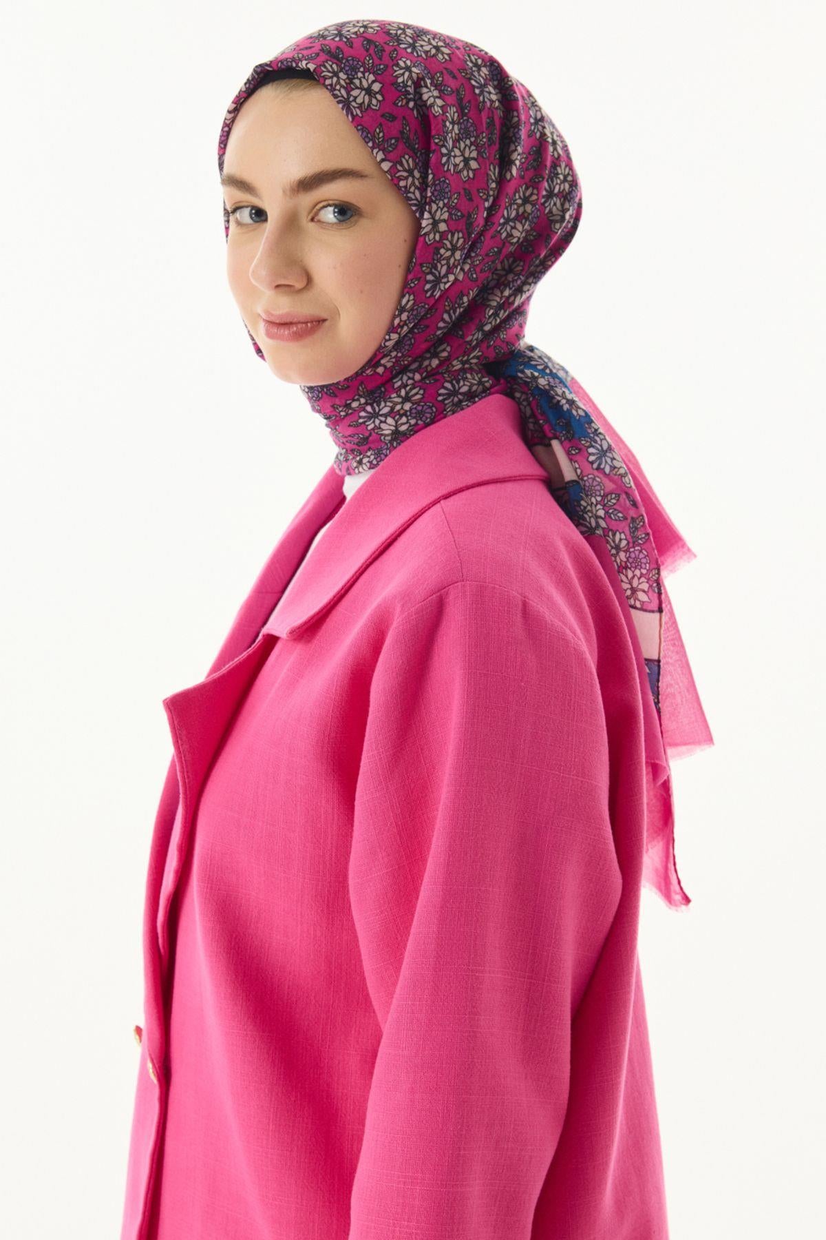 Daisy fuşya çiçek desen pamuklu şal | Renk: Fuşya