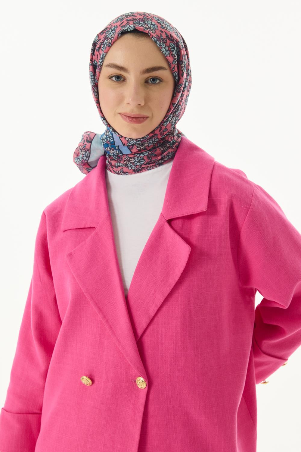 Daisy şeker pembe çiçek desen pamuklu şal | Renk: Şeker pembe