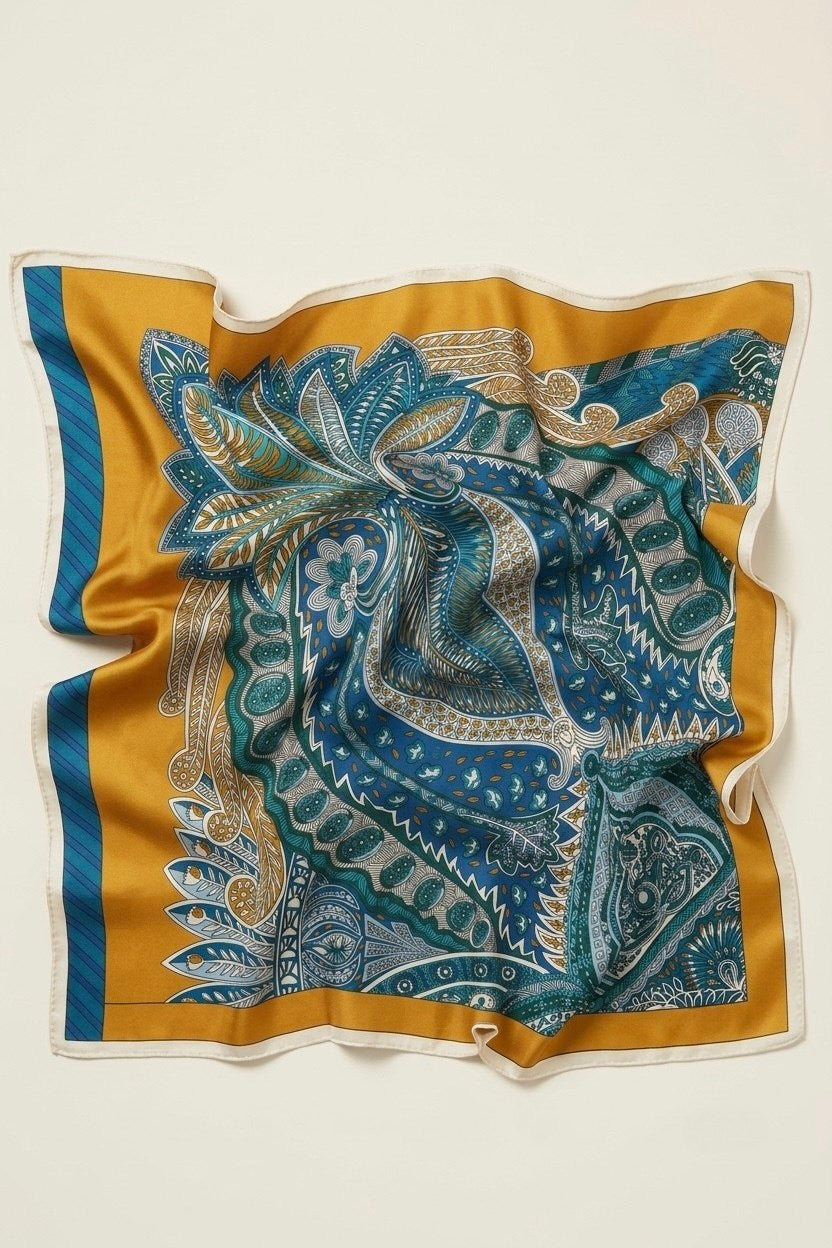 Desenli küçük boy %100 ipek mendil 53x53cm | Renk: 3