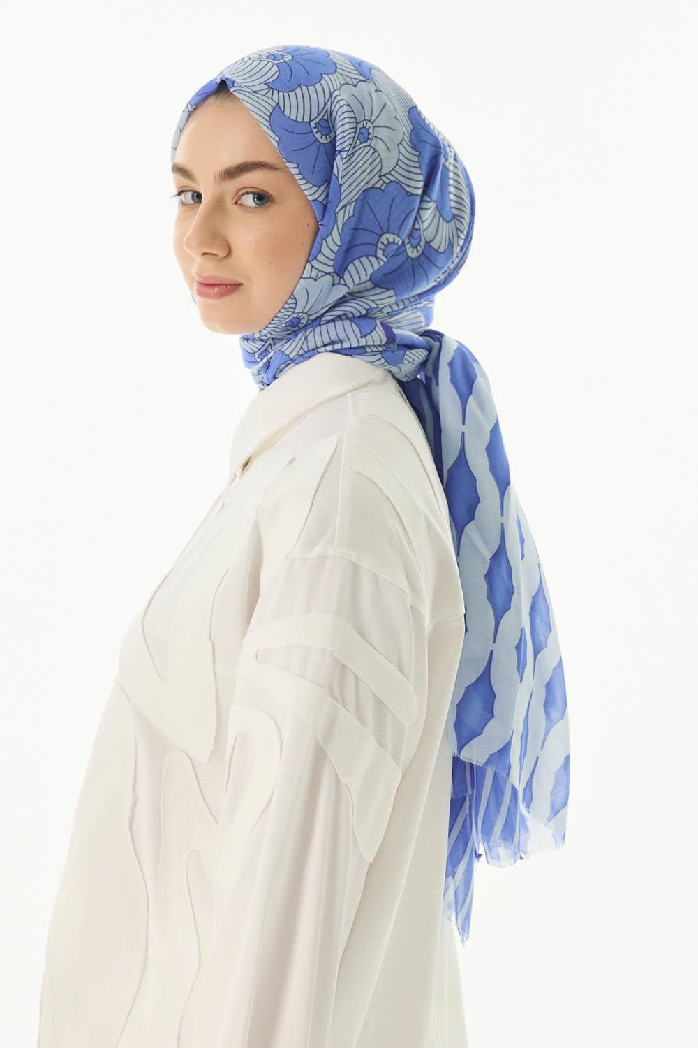Diana mavi çizgi desen pamuklu şal | Renk: Mavi
