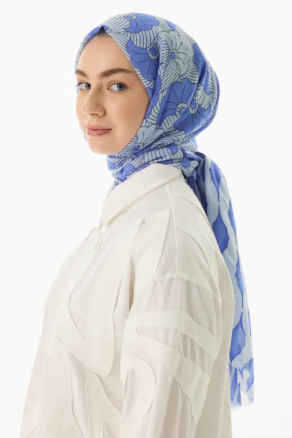 Diana mavi çizgi desen pamuklu şal | Renk: Mavi