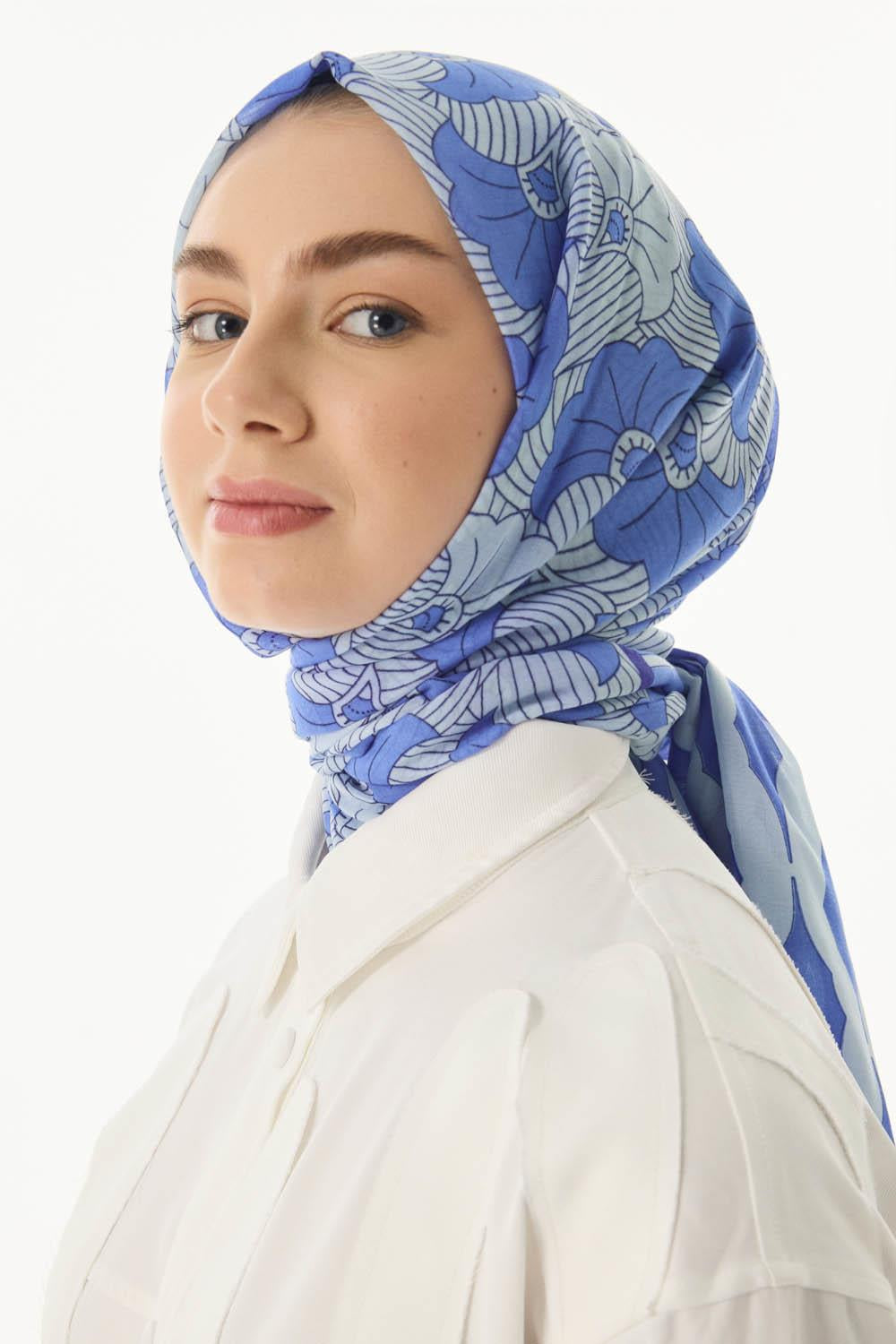 Diana mavi çizgi desen pamuklu şal | Renk: Mavi