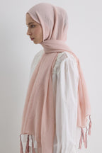 Drew toz pembe bohem uzun saçaklı pamuklu şal | Renk: Toz pembe