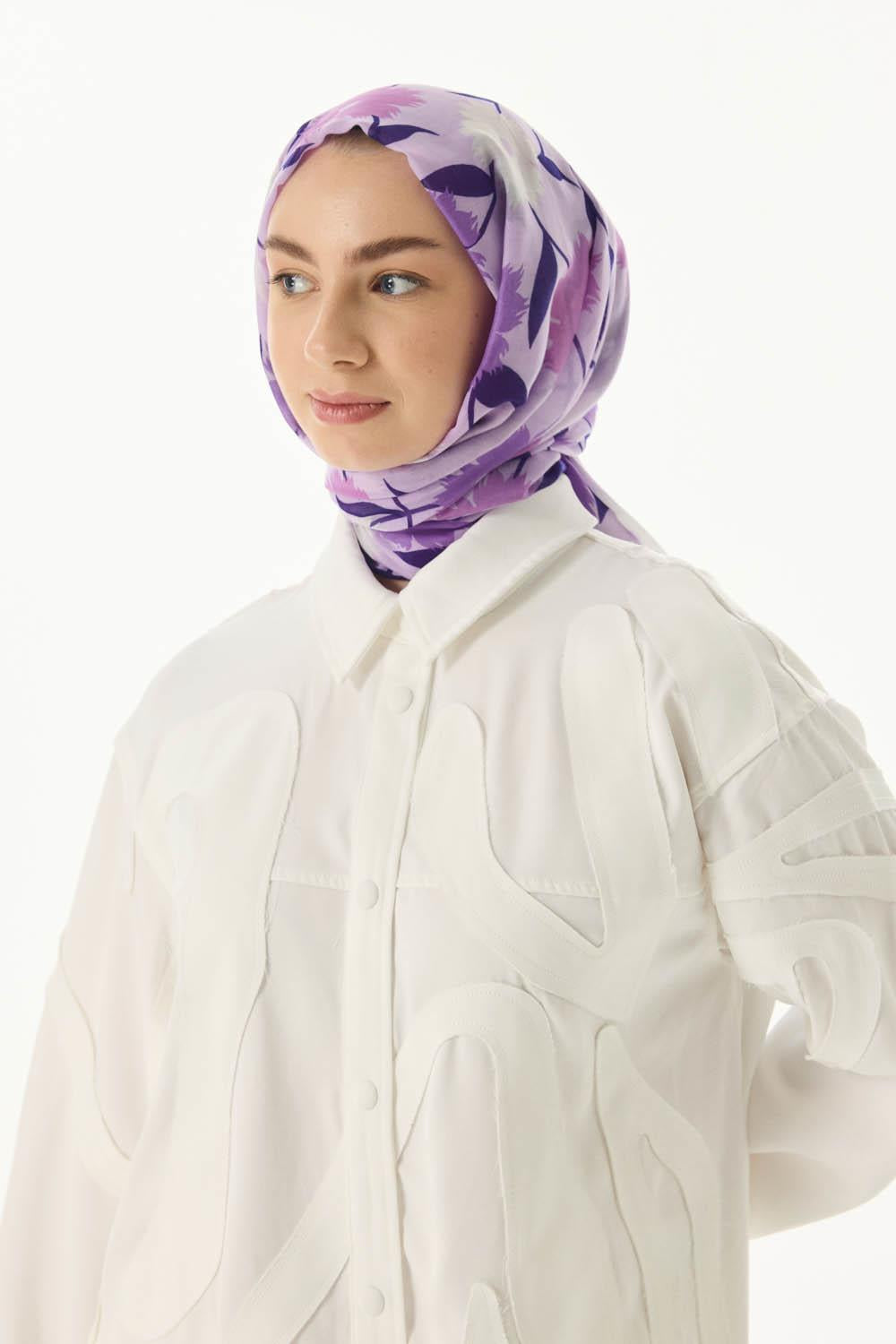 Ella lila çiçek desen pamuklu şal | Renk: Lila