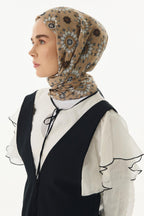 Ember bej-siyah etnik desen pamuklu şal | Renk: Bej siyah