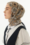 Ember bej-siyah etnik desen pamuklu şal | Renk: Bej siyah
