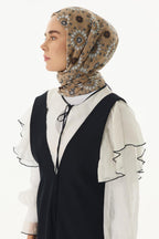 Ember bej-siyah etnik desen pamuklu şal | Renk: Bej siyah