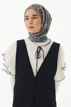 Ember siyah-gri etnik desen pamuklu şal | Renk: Siyah gri