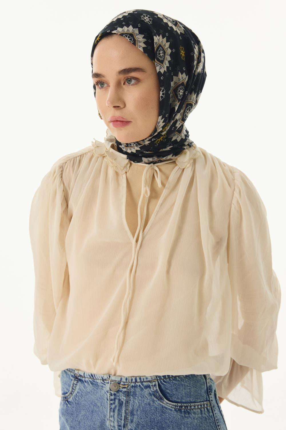 Ember tarçın-siyah etnik desen pamuklu şal | Renk: Tarçın siyah