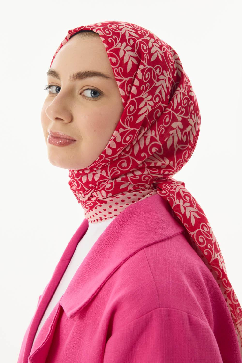 Emily fuşya burçak desen pamuklu şal | Renk: Fuşya
