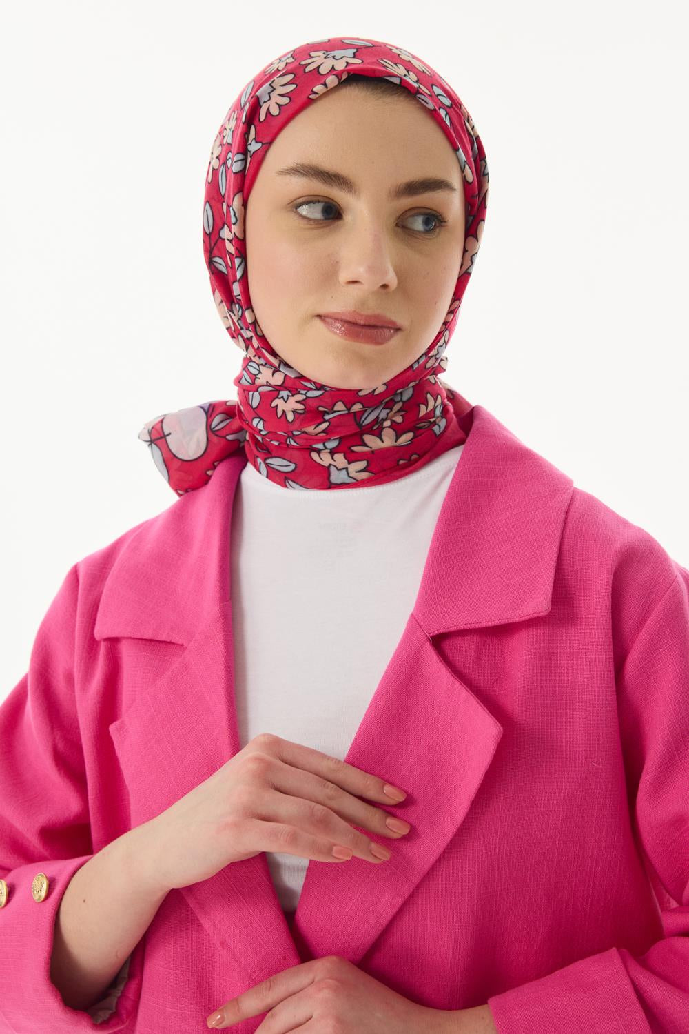Farah fuşya çizgi karakter desen pamuklu şal | Renk: Fuşya