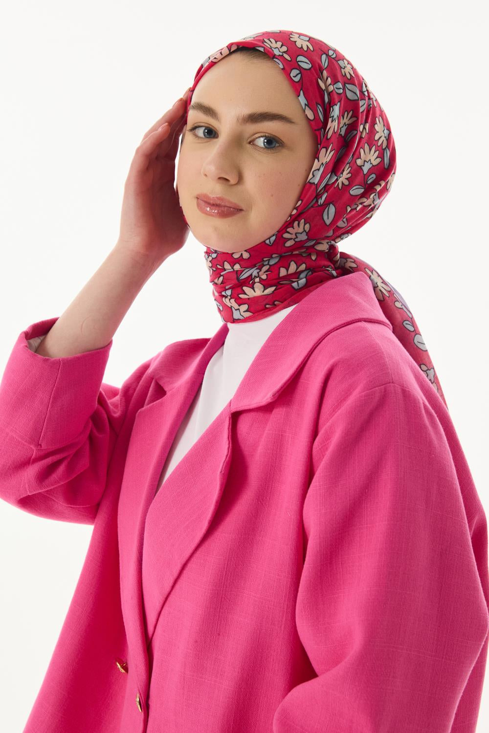 Farah fuşya çizgi karakter desen pamuklu şal | Renk: Fuşya
